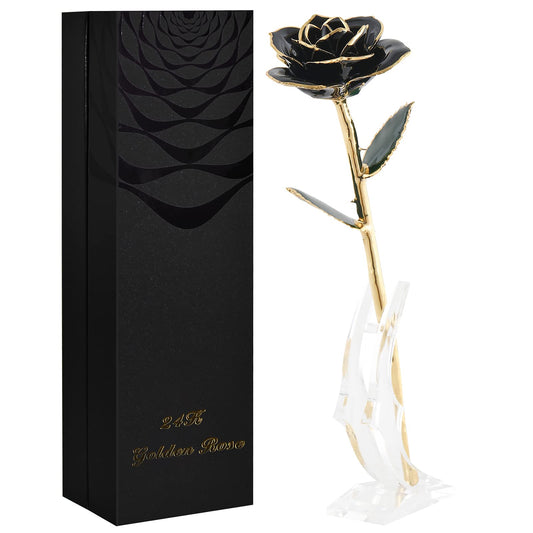 SW Rose Gifts for Women Forever Black Gold Dipped Rose 24k Gold Plated Eternal Flower Rose Birthsday for Her Mom Women Anniversary Valentines Day Mothers Day