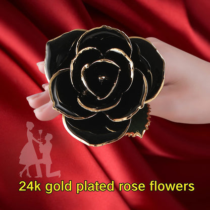 SW Rose Gifts for Women Forever Black Gold Dipped Rose 24k Gold Plated Eternal Flower Rose Birthsday for Her Mom Women Anniversary Valentines Day Mothers Day