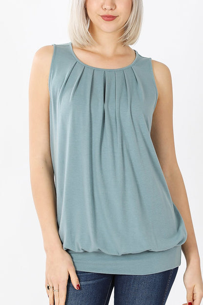 Sleeveless Pleated Top With Waistband