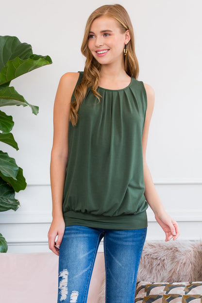 Sleeveless Pleated Top With Waistband