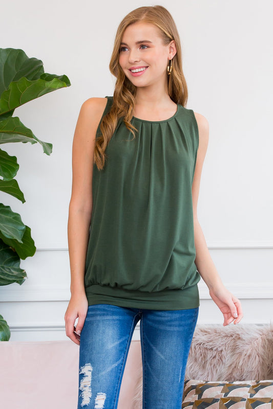 Sleeveless Pleated Top With Waistband