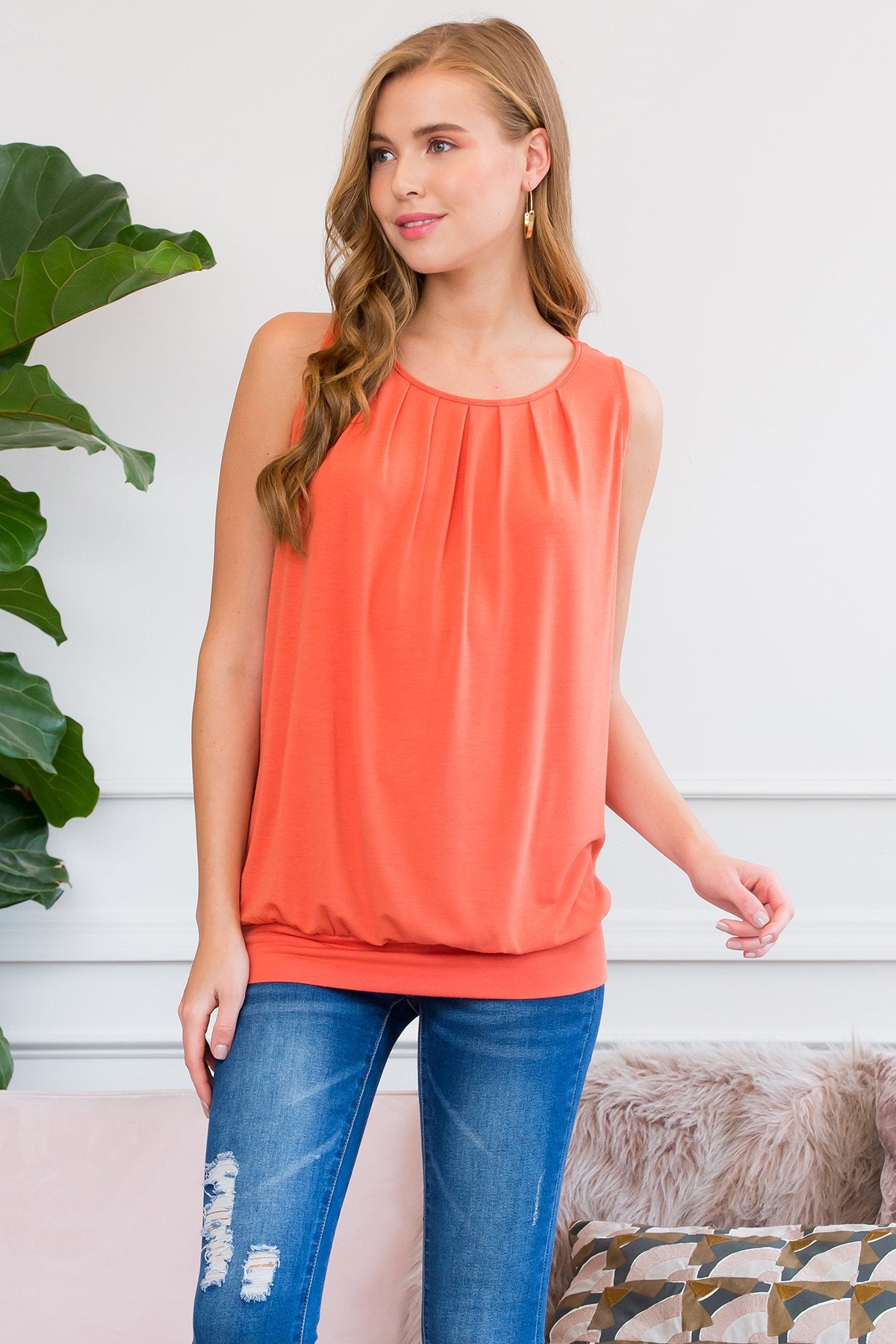 Sleeveless Pleated Top With Waistband