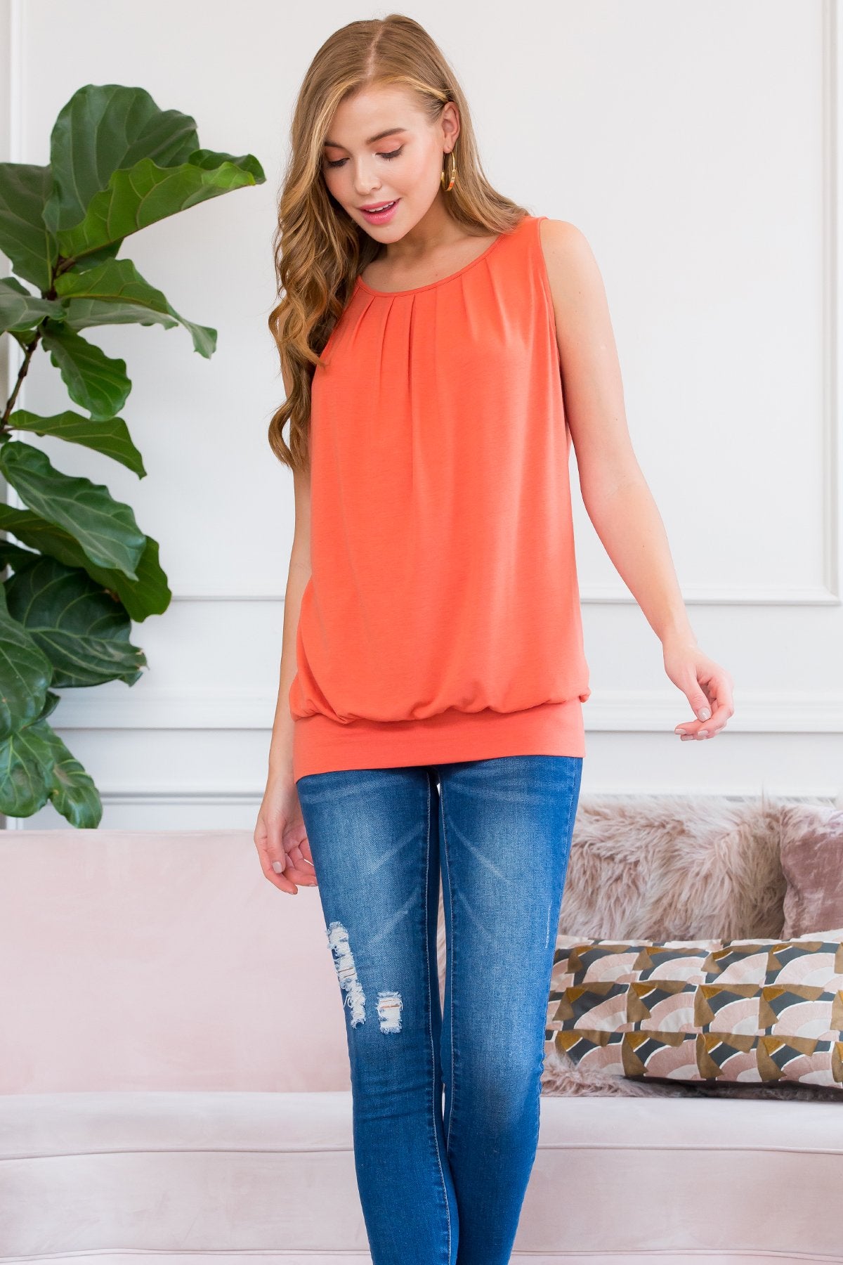 Sleeveless Pleated Top With Waistband