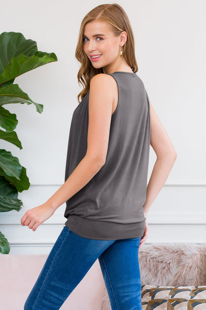 Sleeveless Pleated Top With Waistband