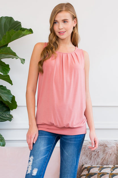 Sleeveless Pleated Top With Waistband