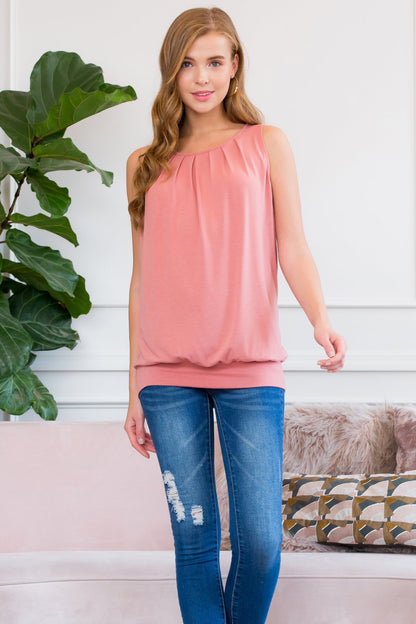 Sleeveless Pleated Top With Waistband