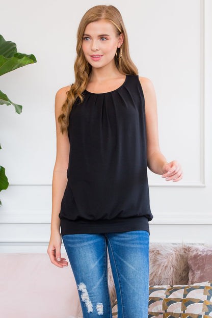 Sleeveless Pleated Top With Waistband