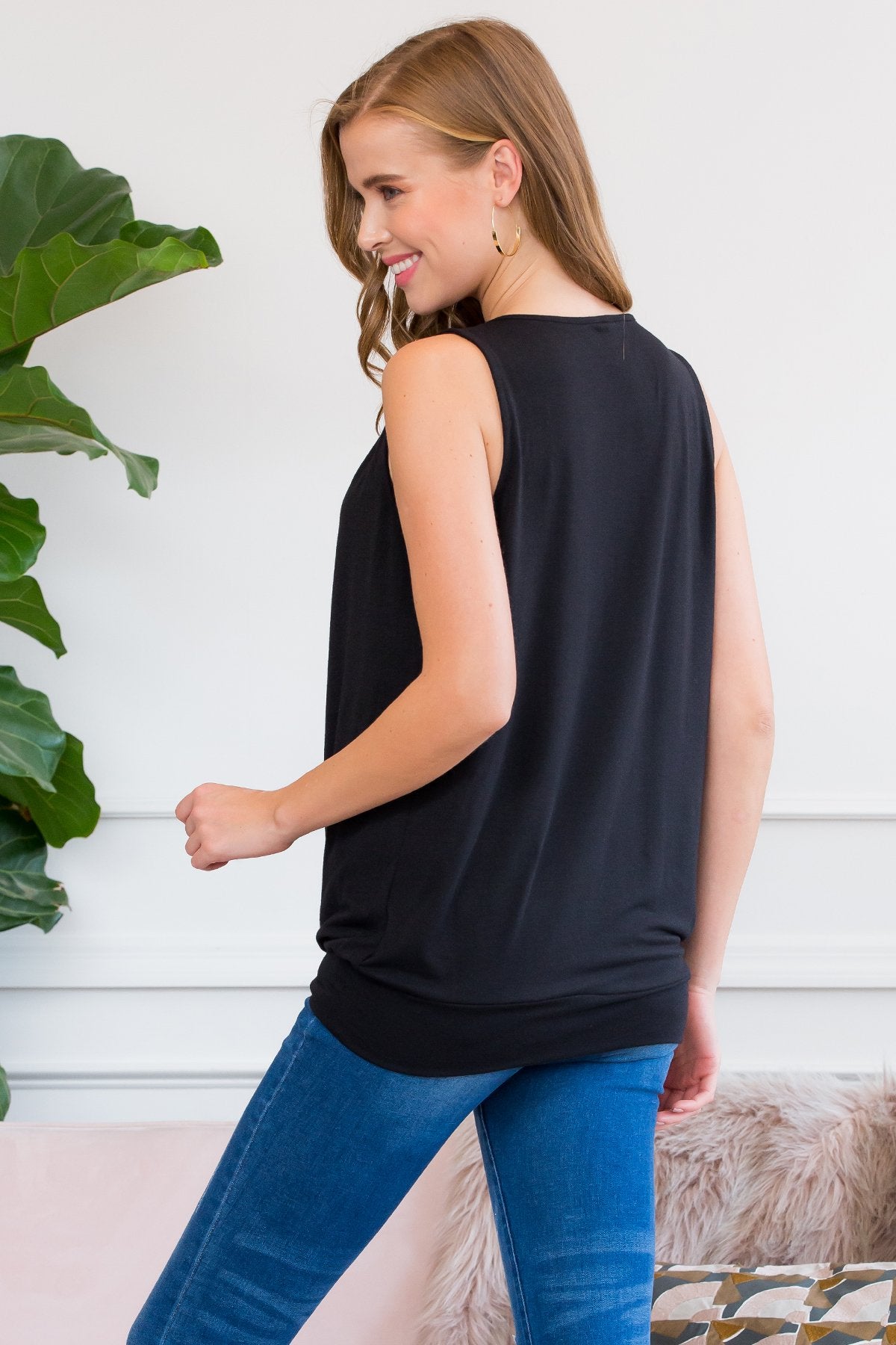 Sleeveless Pleated Top With Waistband