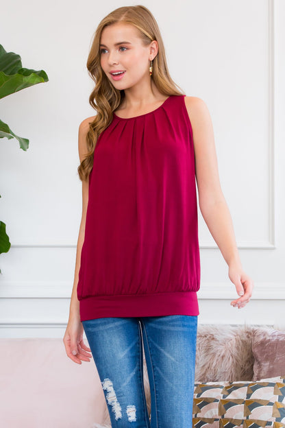 Sleeveless Pleated Top With Waistband