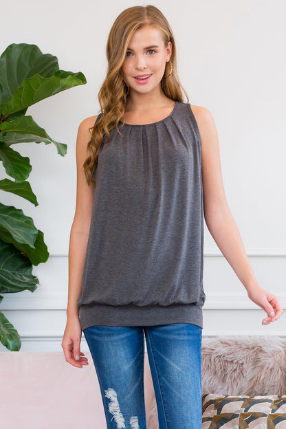 Sleeveless Pleated Top With Waistband