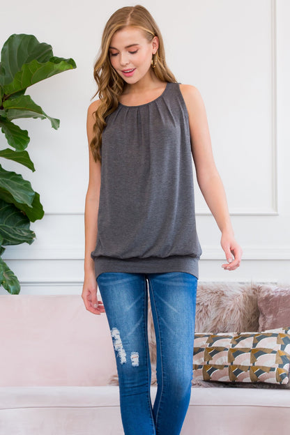 Sleeveless Pleated Top With Waistband