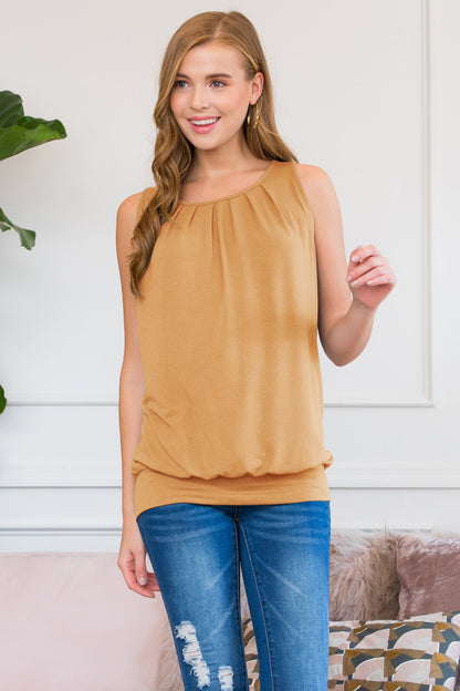 Sleeveless Pleated Top With Waistband