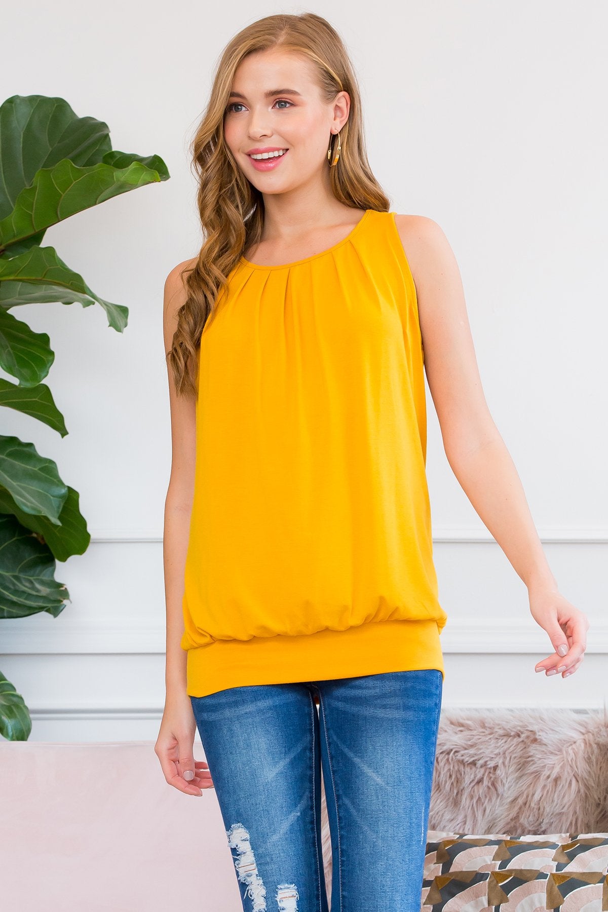 Sleeveless Pleated Top With Waistband