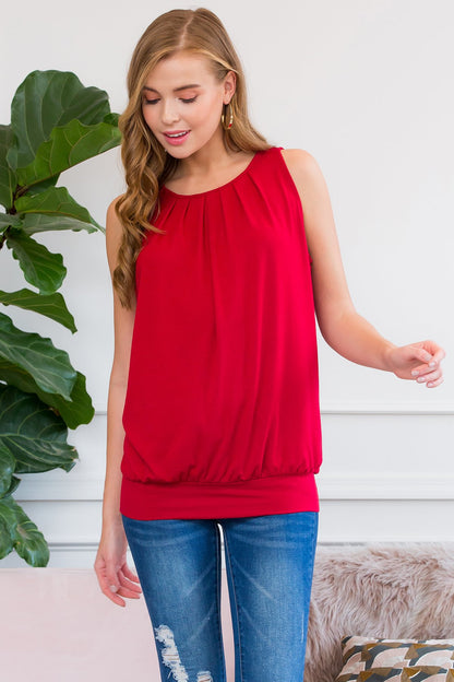 Sleeveless Pleated Top With Waistband