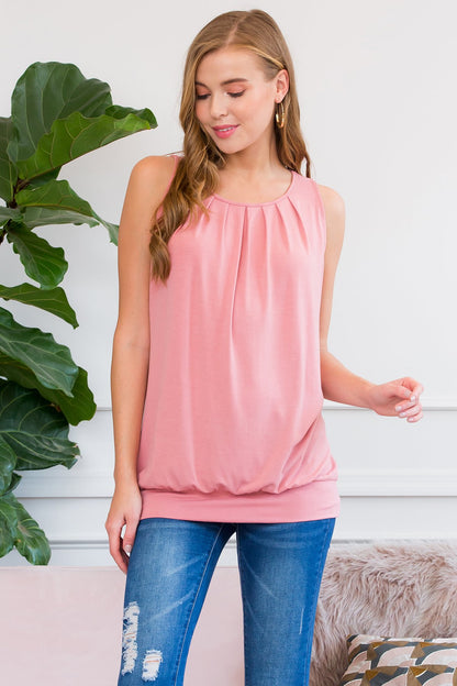 Sleeveless Pleated Top With Waistband