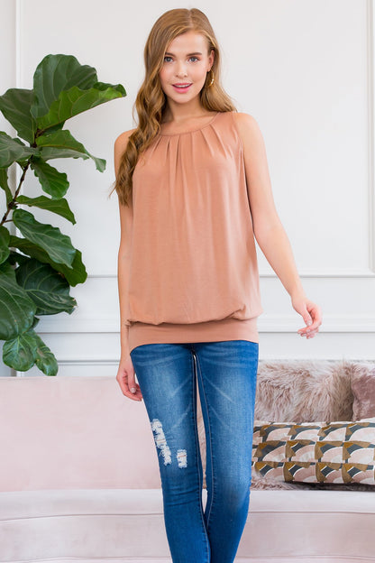 Sleeveless Pleated Top With Waistband