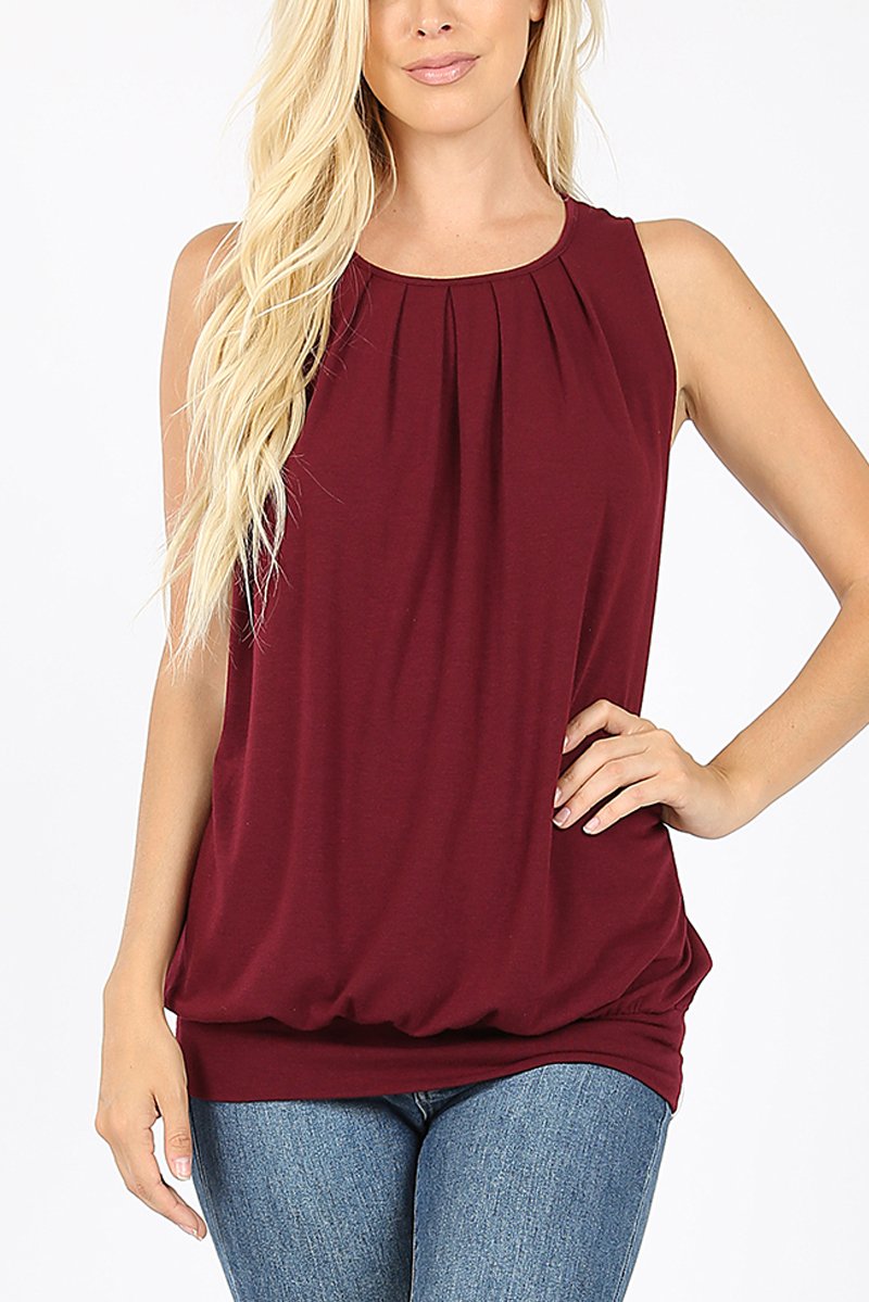 Sleeveless Pleated Top With Waistband