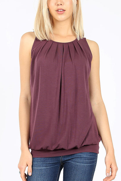 Sleeveless Pleated Top With Waistband