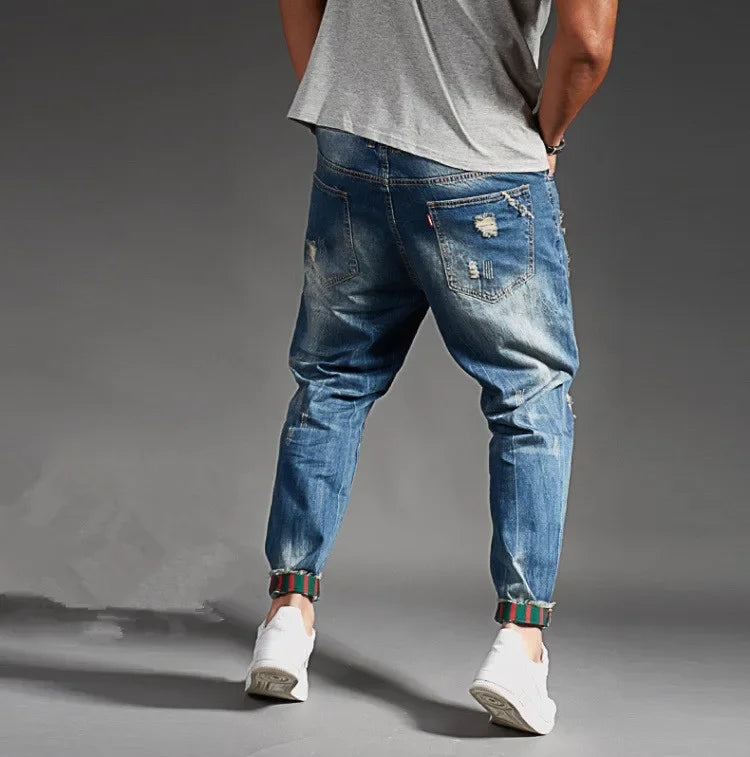 Ripped Jeans for Men Blue Black Denim Mens Jean Homme Harem Hip Hop Plus Size Trousers 44 46 48 Mens Uomo Fashions Jogger Pants