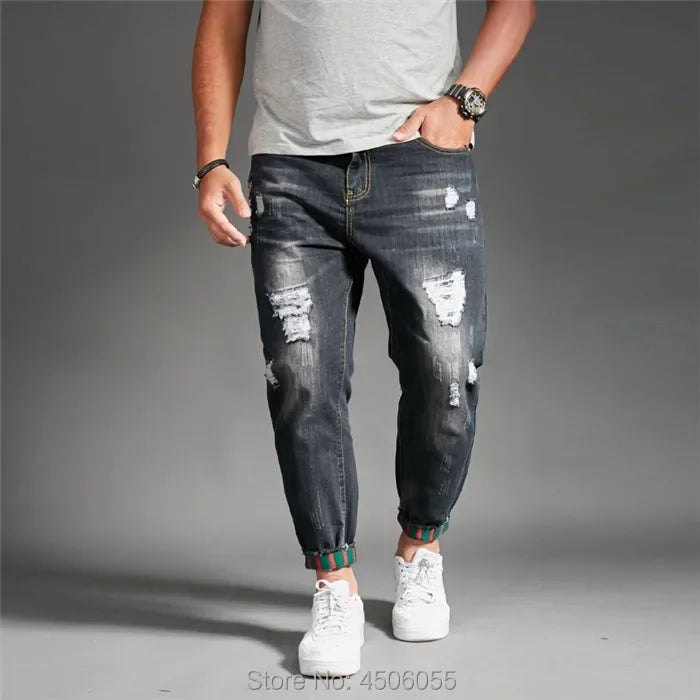 Ripped Jeans for Men Blue Black Denim Mens Jean Homme Harem Hip Hop Plus Size Trousers 44 46 48 Mens Uomo Fashions Jogger Pants